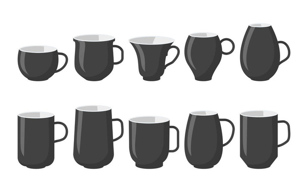 Black cartoon coffee cup mockup icon set vector - Vector, Image
