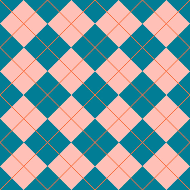 Argyll. Płynny wzór z kwadratów, rombów i linii w kolorze niebieskim i różowym. Do drukowania na tkaninach, tkaninach, papierze do pakowania, dekoracji wnętrz, wzorach.  - Zdjęcie, obraz
