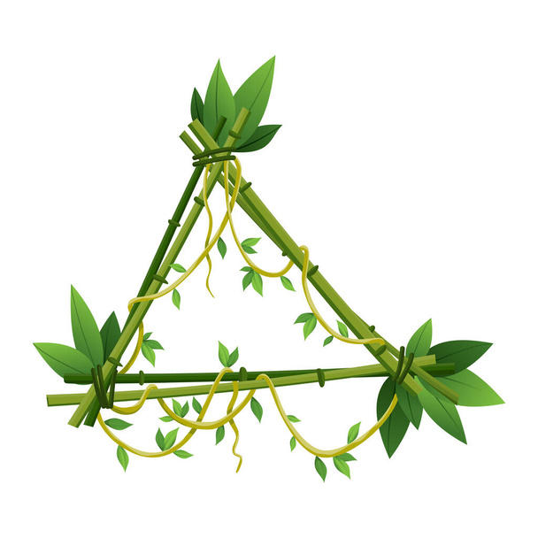 Tropical liana frame, jungle plant branches with leaves. Tropical climbing liana vine with green leaves. Cartoon lianas frame shaped. Liana branches - Вектор, зображення