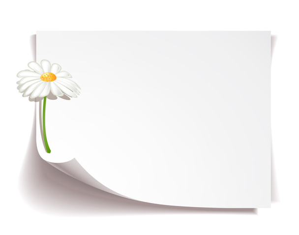 White stick note paper with camomile flower on white background - Vektori, kuva