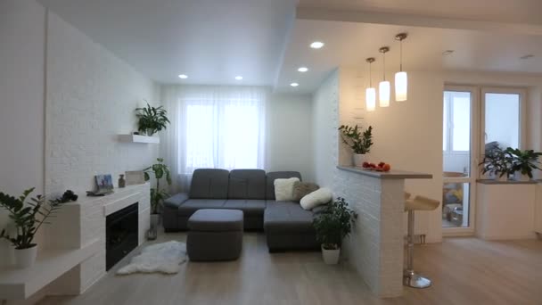 Inicio interior de apartamento moderno, sala de estar, sala de animación - Metraje, vídeo