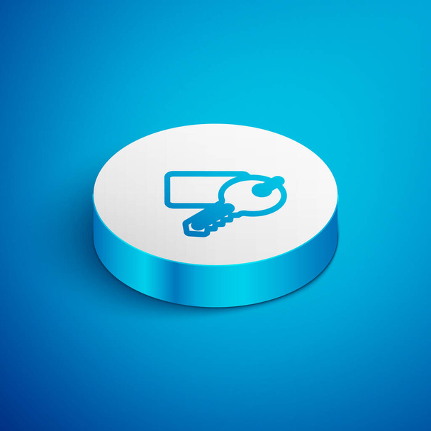 Isometric line Marked key icon isolated on blue background. White circle button. Vector - Vector, Image