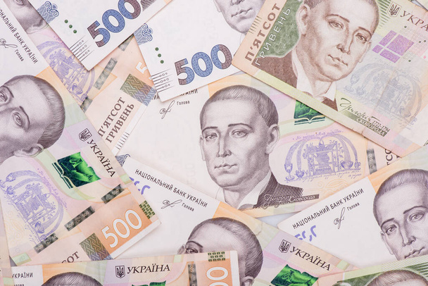Ukrayna Hryvnia 'sı. 500 Hryvnia banknotları. Hryvnia (UAH) yakın çekim. Para arkaplanı. - Fotoğraf, Görsel