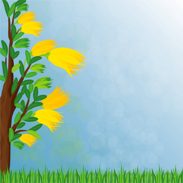 spring background with flowers and leaves - Vector, afbeelding