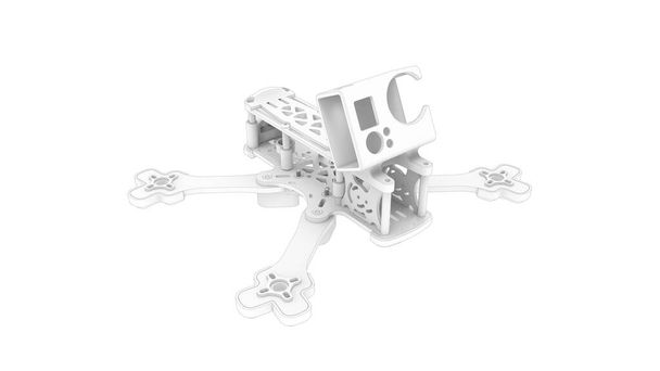 3D-рендеринг гоночного дрона кинематографическая съемка инструментальной компьютерной модели на белом фоне. - Фото, изображение