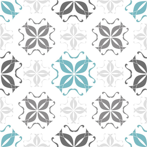 El patrón cruzado simple de repetición vectorial en tonos azules y grises se organiza simétricamente sobre un simple fondo blanco - Vector, Imagen