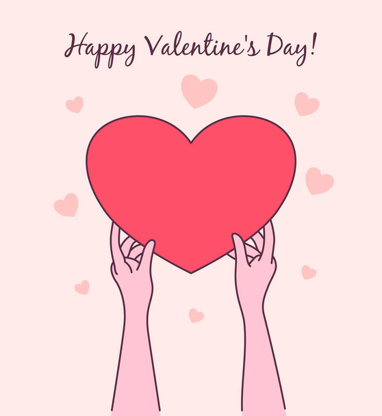 Love story or Valentines day concept. Woman hand hold a red heart gift box.	 - Vector, Imagen