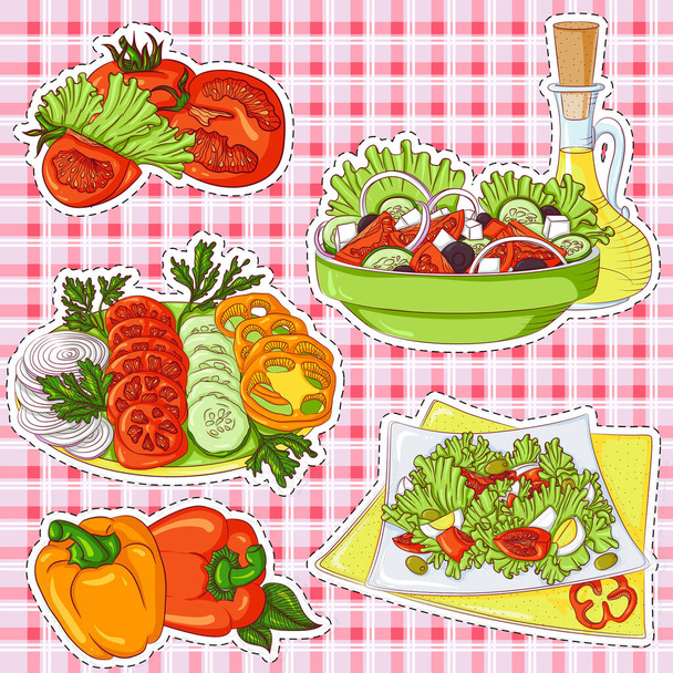 Иллюстрация наклеек салатов - Вектор,изображение