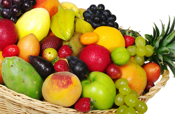 Uma grande variedade de frutas exóticas em uma cesta
 - Foto, Imagem