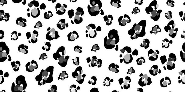  Seamless faux leopard trendy skin pattern. Abstract black animal print on white background. Make camouflage printable cheetah skin print. Vector template for the design of fabric, bag, furniture trim - Vector, Image