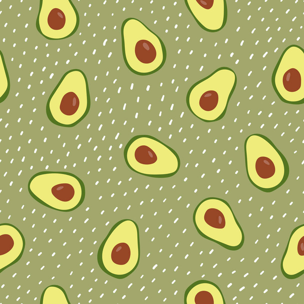 Seamless pattern with avocado on green background. Hand drawn texture for textile, print, packaging. - Vektori, kuva