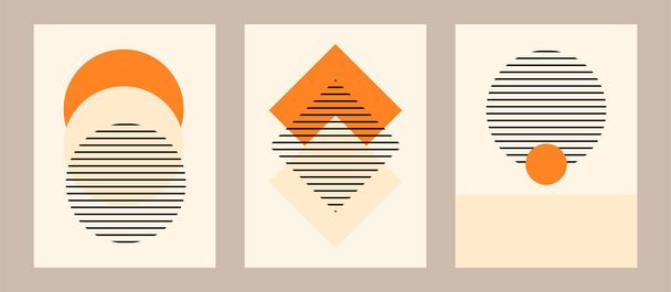 Vector set. Contemporary compositions with geometric figures. Abstract poster. Boho wall decor. Mid century art print - Vector, Image