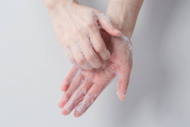 how to wash hands, white background - Φωτογραφία, εικόνα