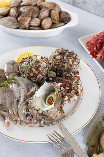 assorted seafoods close up - Foto, afbeelding