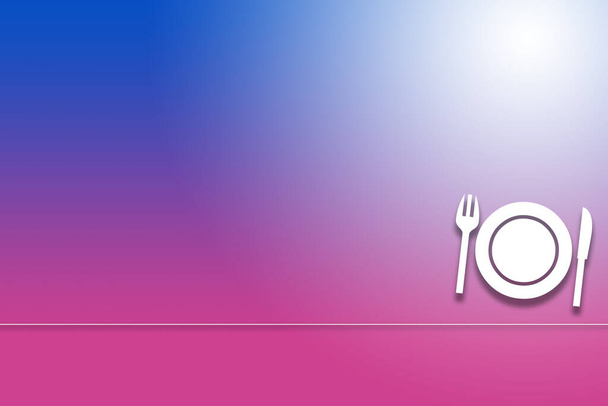 A gradient purple background with the white icon of flatware on the right - Foto, imagen