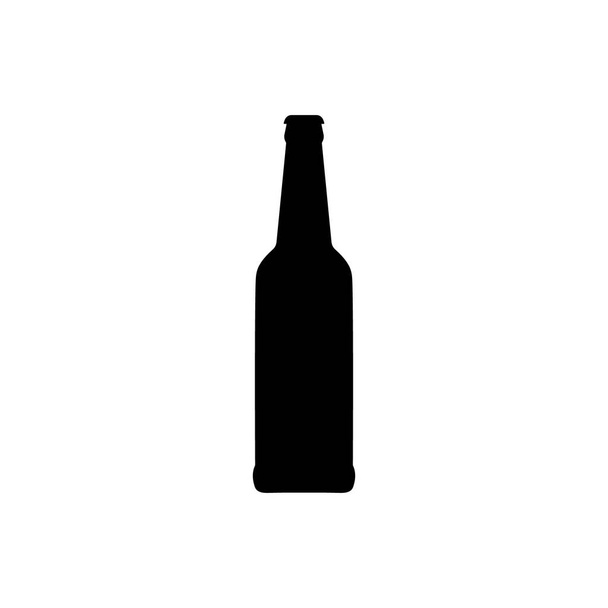 Пивна пляшка, ємність для напоїв. Іконка алкогольного напою на білому тлі. Простий логотип. Чорна форма основи для дизайну. Ізольовані. Векторні ілюстрації
. - Вектор, зображення