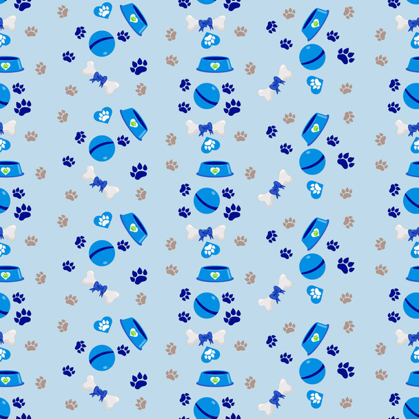 Απρόσκοπτη μοτίβο σκυλιών με κόκαλα, σκαλοπάτια και τόξα - Διάνυσμα, εικόνα