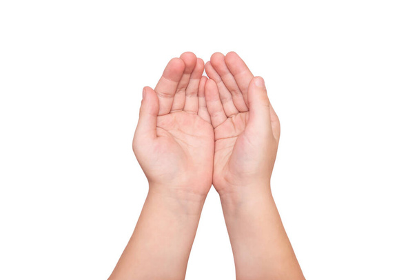 dvě dětské dlaně spolu izolované na bílém pozadí. gesto rukou izolované na bílém. - Fotografie, Obrázek