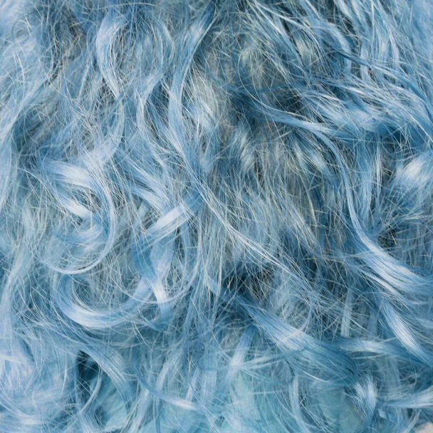 blue creative curly hair closeup background, woman hair texture, macro - Photo, Image