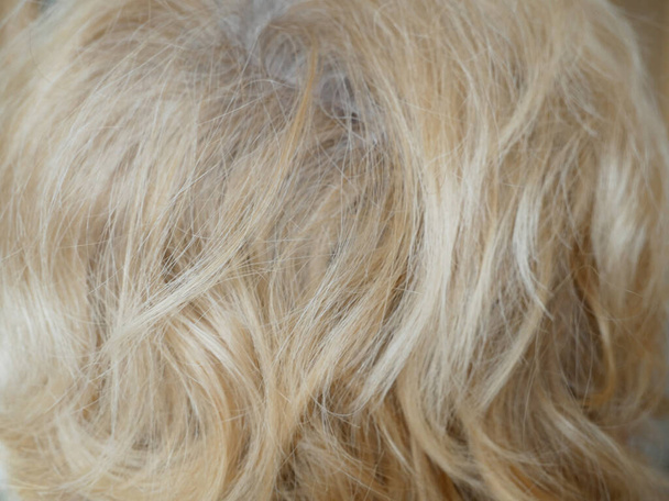 Sarı saç yakın plan, kadın saçı dokusu, makro. - Fotoğraf, Görsel