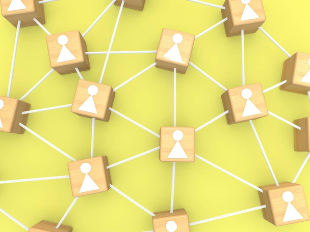 チームワーク、ネットワーク、コミュニティの概念。人々を1つのネットワークに接続します。3Dレンダリング - 写真・画像