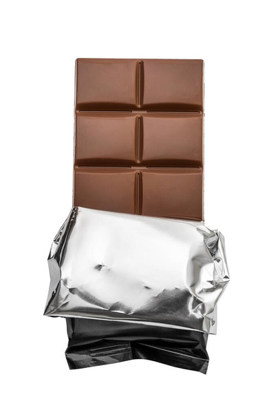 Open pack with chocolate bar isolated on white. - Foto, Imagem