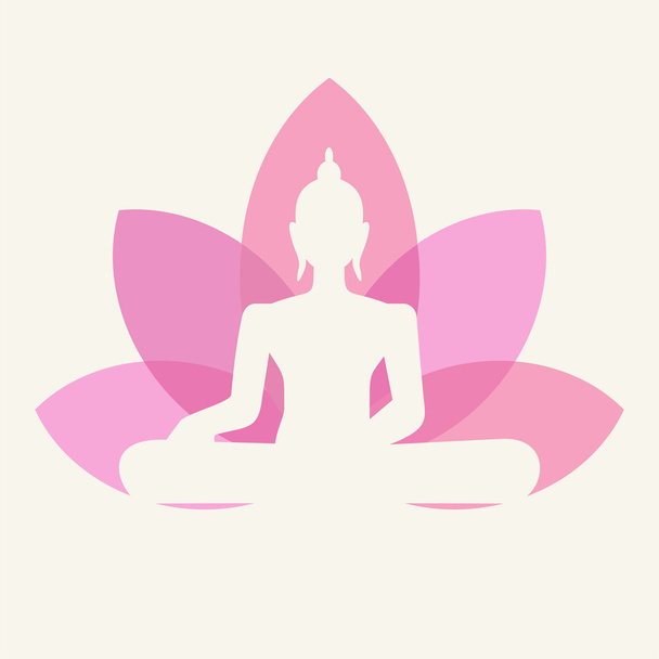 Silueta de Buda sentada sobre un fondo de flor de loto
 - Vector, Imagen