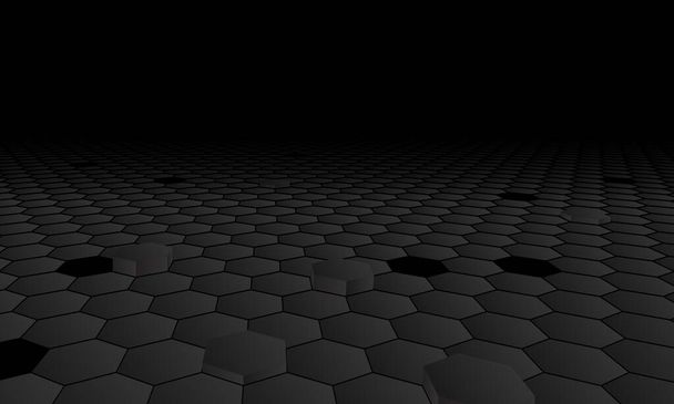 Dunkler Hexagon-Hintergrund mit dunkler Perspektive. Vektorillustration. - Vektor, Bild
