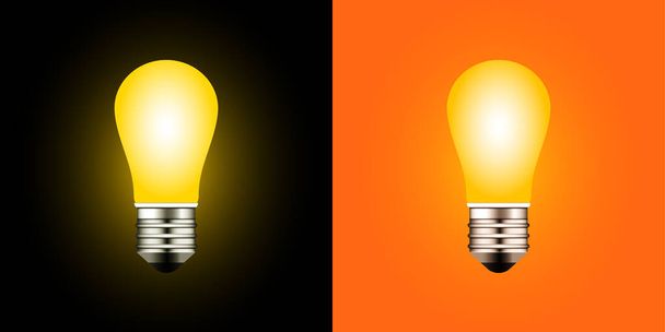 Incandescent light bulb. Included glowing filament lamp isolated on colored background. Vector illustration. - Vector, Image