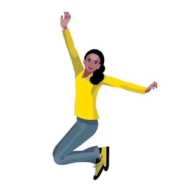 Vector isolated figure of a happy dark-skinned teenage girl who jumps - ベクター画像
