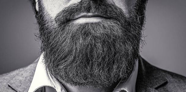 完璧な髭だ。ハンサムなひげヒップスターエレガントな男性の閉じるまで。髭の男が閉じます。髭は彼のスタイルだ。髭の男の閉鎖だ。口ひげを生やしている男性。黒と白 - 写真・画像