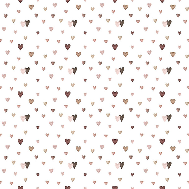 Stylish pattern with watercolor love hearts. Rose and beige seamless background, Digital paper nad textile. Valentine day. - Fotografie, Obrázek