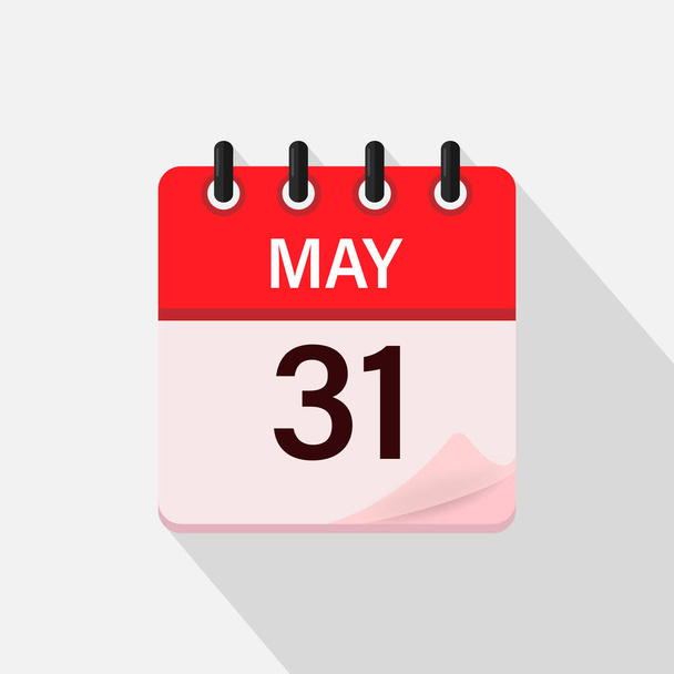 31 de mayo, icono del calendario con sombra. Día, mes. Ilustración vectorial plana. - Vector, Imagen