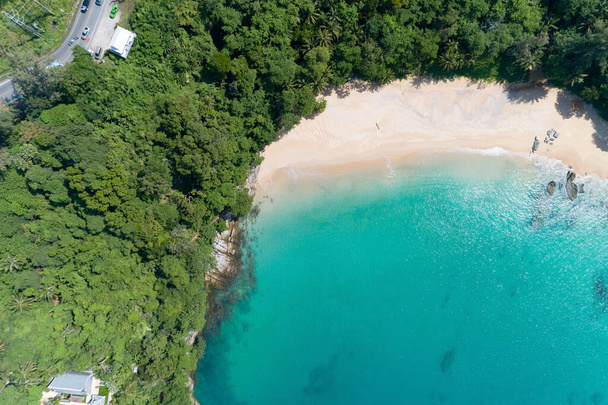 Aerial view of beautiful sunny day Seashore at Laemsing beach in Phuket Thailand Amazing sea landscape High angle view Summer sea. - Photo, Image