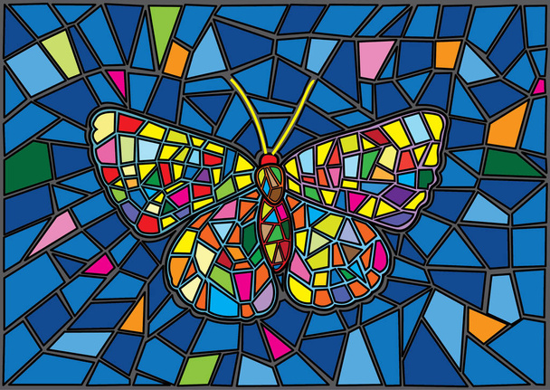 Schmetterling Glasmalerei Mosaik Unschärfe Hintergrund Illustration Vektor - Foto, Bild