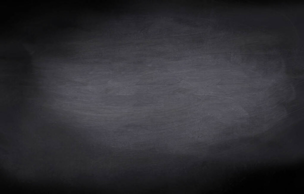Chalkboard black board texture abstract background with grunge dirt white chalk rubbed out on blank black billboard wall, copy space, element can use for wallpaper education communication backdro - Photo, Image
