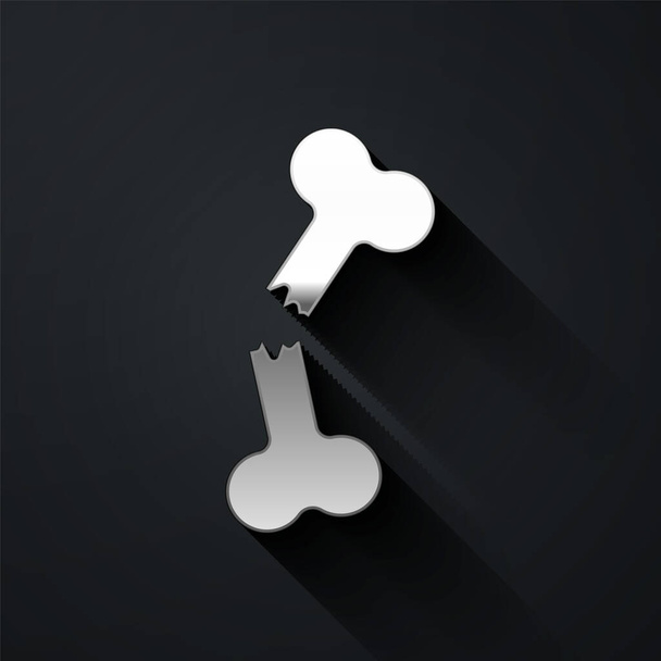 Silver Human broken bone icon isolated on black background. Long shadow style. Vector - Vector, Image