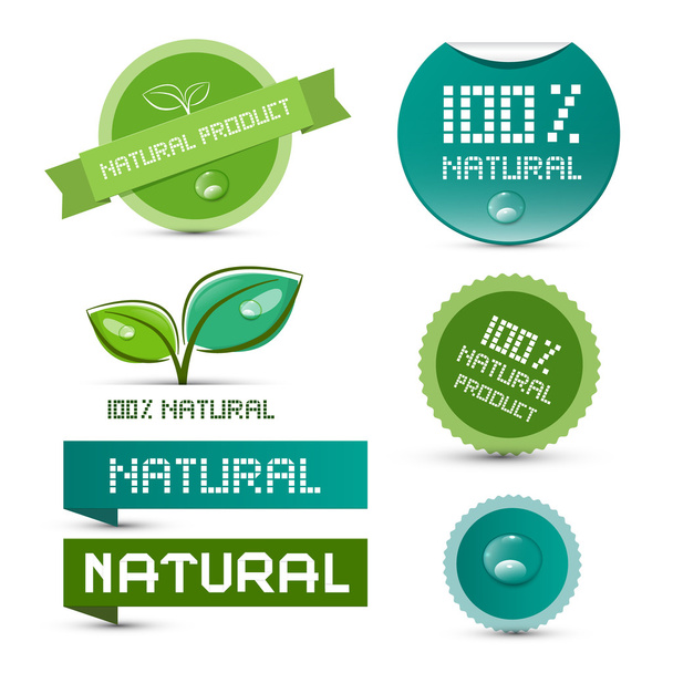 Vector Natural Product Green Labels - Tags - Stickers Set  - Vecteur, image