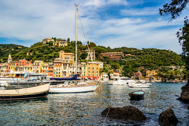 View of the village of Portofino. August 2019 Portofino, Liguria - Italy - Foto, imagen