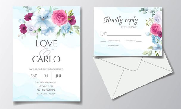 フローラルフレームとエレガントな結婚式の招待状 - ベクター画像