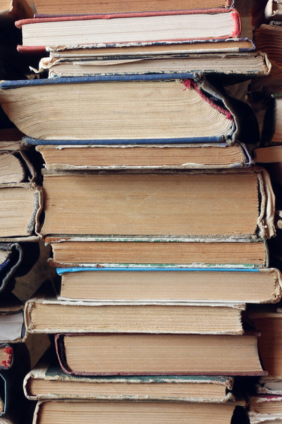 stack of paper books in close-up. library, book background. - Photo, Image