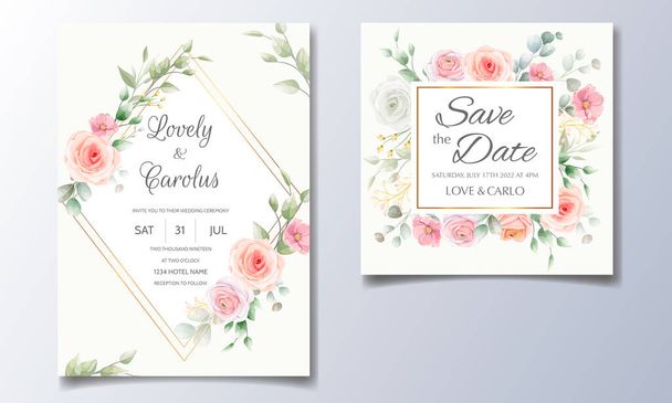 Elegante invitación de boda con marco floral - Vector, Imagen
