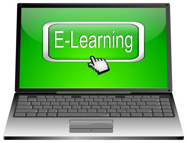 laptop met e-learning knop - Foto, afbeelding