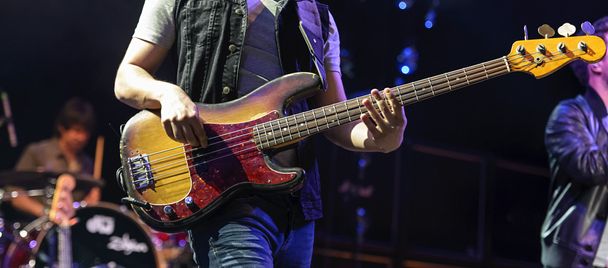 basszusgitáros játszik egy koncerten  - Fotó, kép