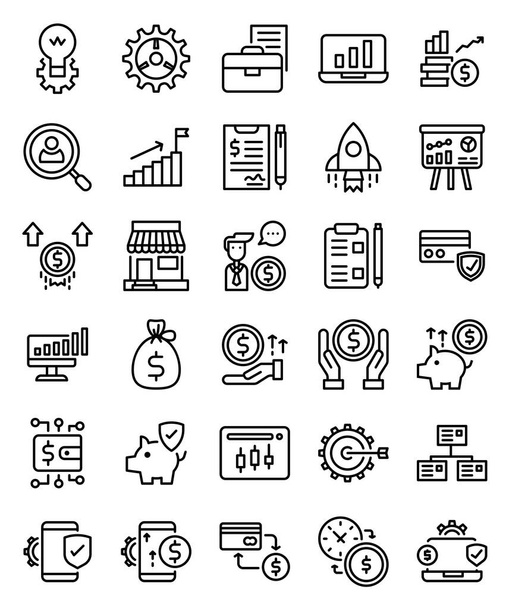 conjunto de 30 línea delgada simple negocio finanzas y gestión de dinero iconos conjunto vector ilustración - Vector, Imagen