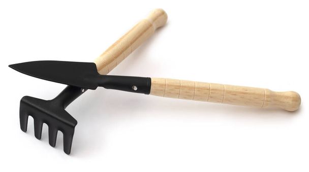 Garden tool Shovel and Rake over white background - Photo, Image