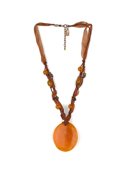Orange ethnic necklace isolated on white - Photo, Image
