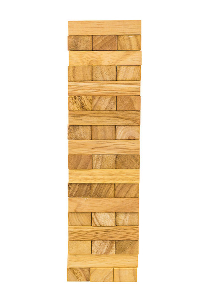 Torre de bloco de madeira para jogar crianças jogo no fundo branco - Foto, Imagem