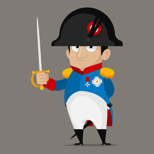 Napoleón Bonaparte personaje de dibujos animados sostiene espada
 - Vector, imagen