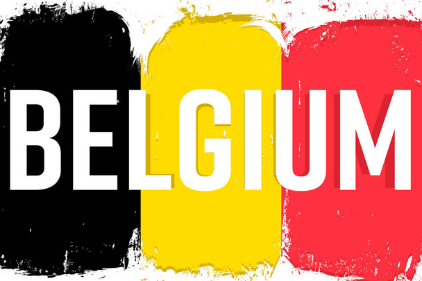 Флаг Бельгии, баннер с гранж-кисточкой. День независимости. Национальный триколор в оригинальных цветах. - Вектор,изображение